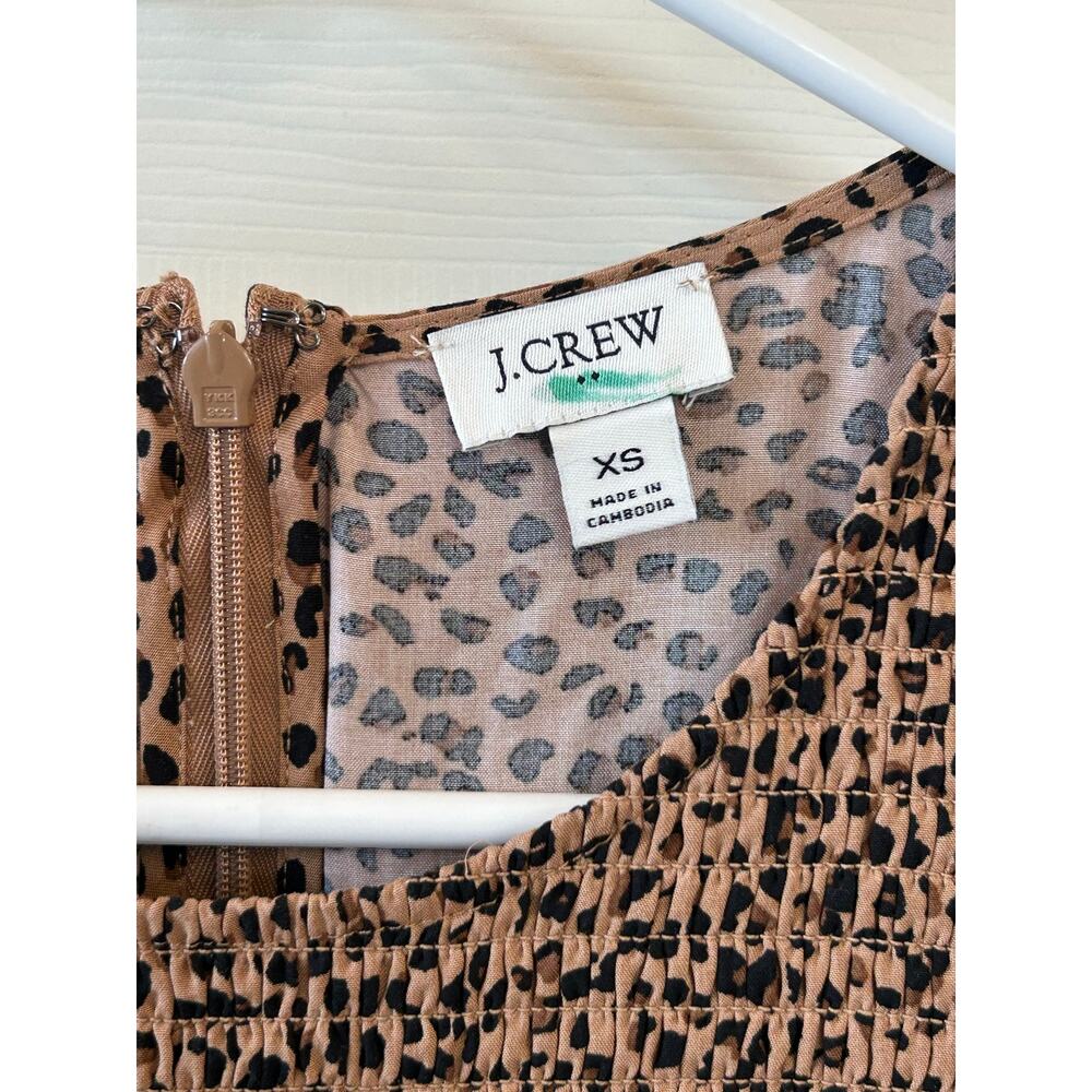 J. CREW Leopard Print Smocked Bodice Midi Dress XS Sleeveless Pockets - Picture 3 of 11